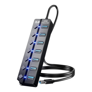 BERLAT USB 3.0 7-Port Data Hub with Individual LED On/Off Switches