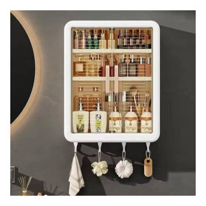 Bhakti Wall-Mounted Self-Adhesive Bathroom & Kitchen Organiser with Doors and Shelves Plastic Wall Shelf