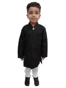 Deal Black Achkan & White Churidar Pyjama 3