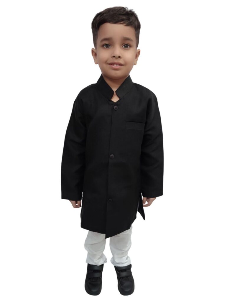 Deal Black Achkan & White Churidar Pyjama 3