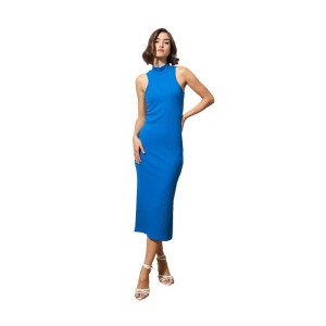 Black Rib Sleeveless Turtle Neck Midi Dress