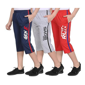 Crazy Guy Regular Fit Cotton Printed Capri for Boys (Combo Pack of 3)