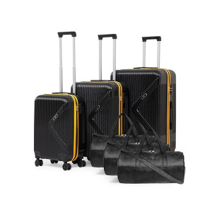 Brampton 6-Piece Family Travel Set (3 Duffle + 3 Trolley), Unbreakable Polycarbonate Luggage, 8 Spinner Wheels