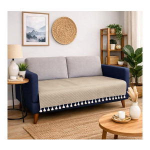 BSB HOME 3 Seater Quilted Velvet Sofa Cover with Tassels