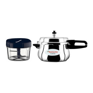 Butterfly Curve Stainless Steel Outer Lid Pressure Cooker, 5.5 Litre & Premium Plastic Vegetable Chopper 600 ml