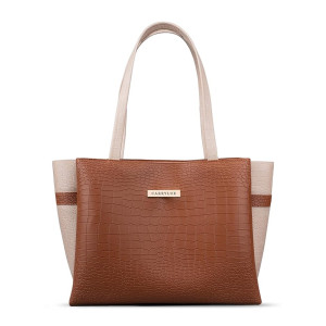 Carrylux Dual Tone Large Capacity Croco Pattern Tote Handbag