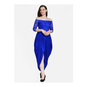 Cation Women Blue Solid Balloon Dress
