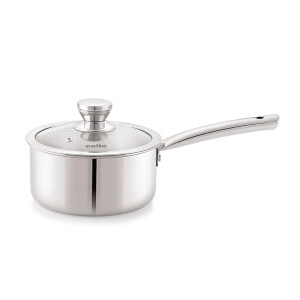 Cello Induction Base Tri-Ply Pro Sauce Pan with Glass Lid, 1.4 Litre