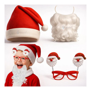 GRAPHENE Santa Cap, Glasses Frame & White Beard Set Combo