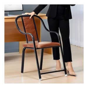 Office Study Chair with Iron Frame, Cushion Seat & Back (No Wheels)