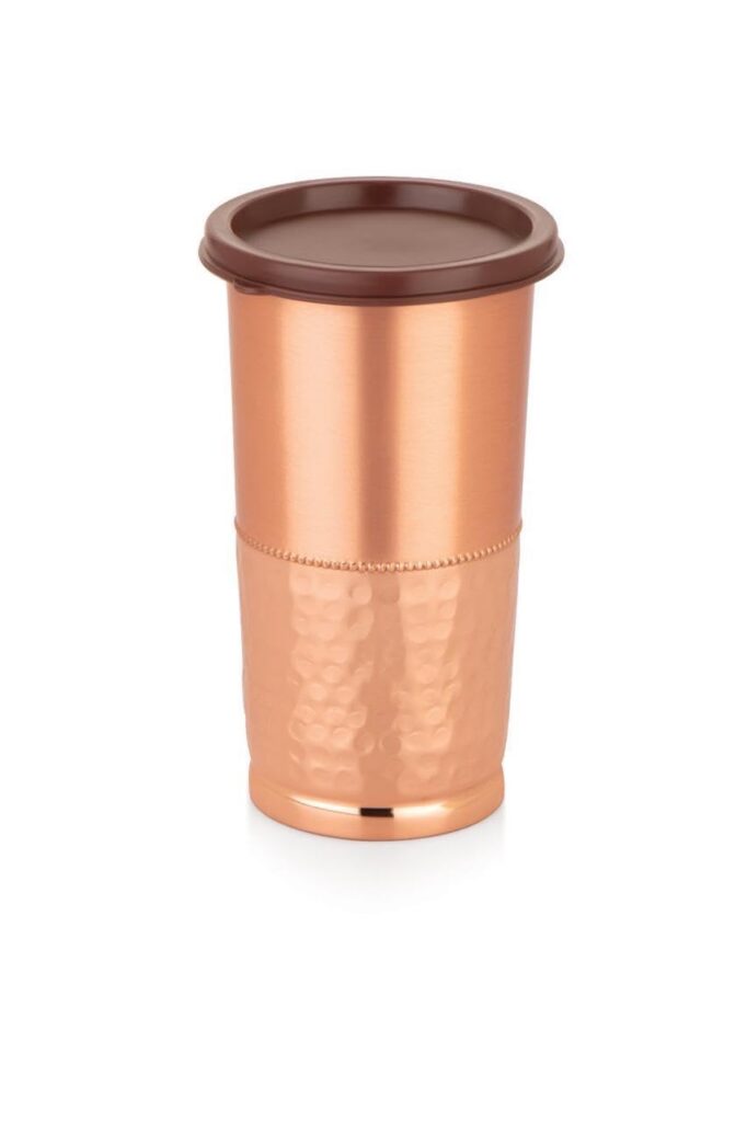 ATTRO Copper Tumbler with Lid 450ml Matte Hammer Rs. 308