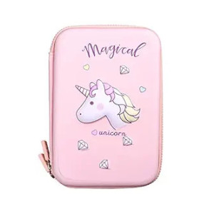 Crackles Stylish Unicorn Print Large Capacity Hardtop EVA Pencil Case Organizer Multipurpose