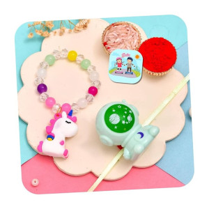 CraftVatika Set of 2 Kids Rakhi with Gift, Fridge Magnet, Greeting Card & Tilak Set