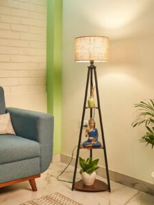 Crosscut Metal Floor Lamp with 3 Shelves Brown Jute Rs. 1705
