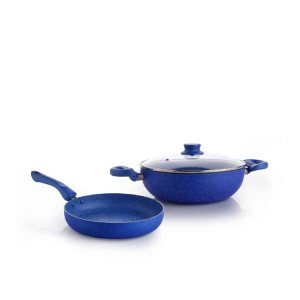 Crystal 225mm Kadai + 225mm Fry Pan with Glass Lid 2Pcs Set