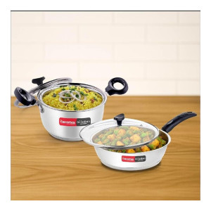 Crystal Tribottom 160Mm Casserole with Glass Lid + 225Mm Fry Pan
