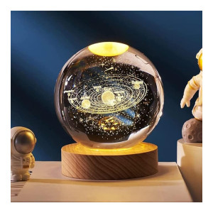 Desidiya Universe Crystal Ball Night Light LED Lamp with Wooden Base