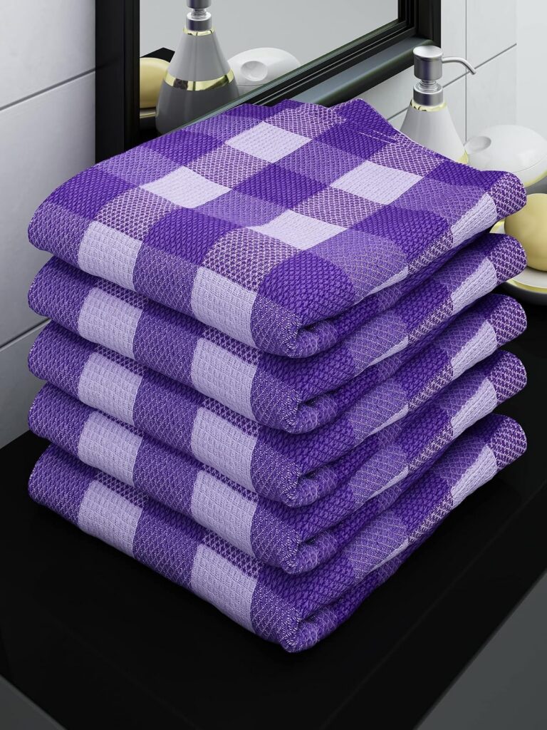 Ecosaviour Cotton Bath Towel Purple Big Checks (5