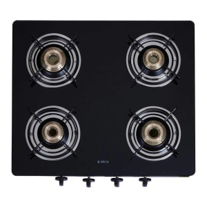 Elica Vetro Black Glass Manual Gas Stove (4 Burners)
