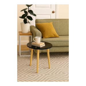 Engineered Wood Foldable Round Side Table (Black)