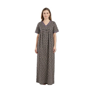 Evolove Cotton Nighty Maxi with Side Pocket & Floral Print