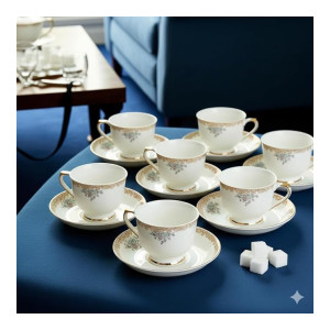 Fine Bone China White Floral Tea Cup Set of 6