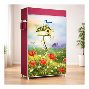 FLIPZON 6-Tiers Foldable Shoe Rack with Zipper Cover | Bird & Floral Design