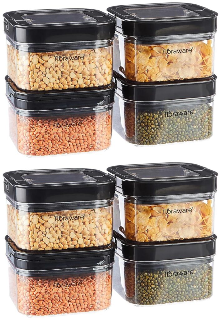 Floraware Food Safe Airtight Container 450ml Set 8 Black