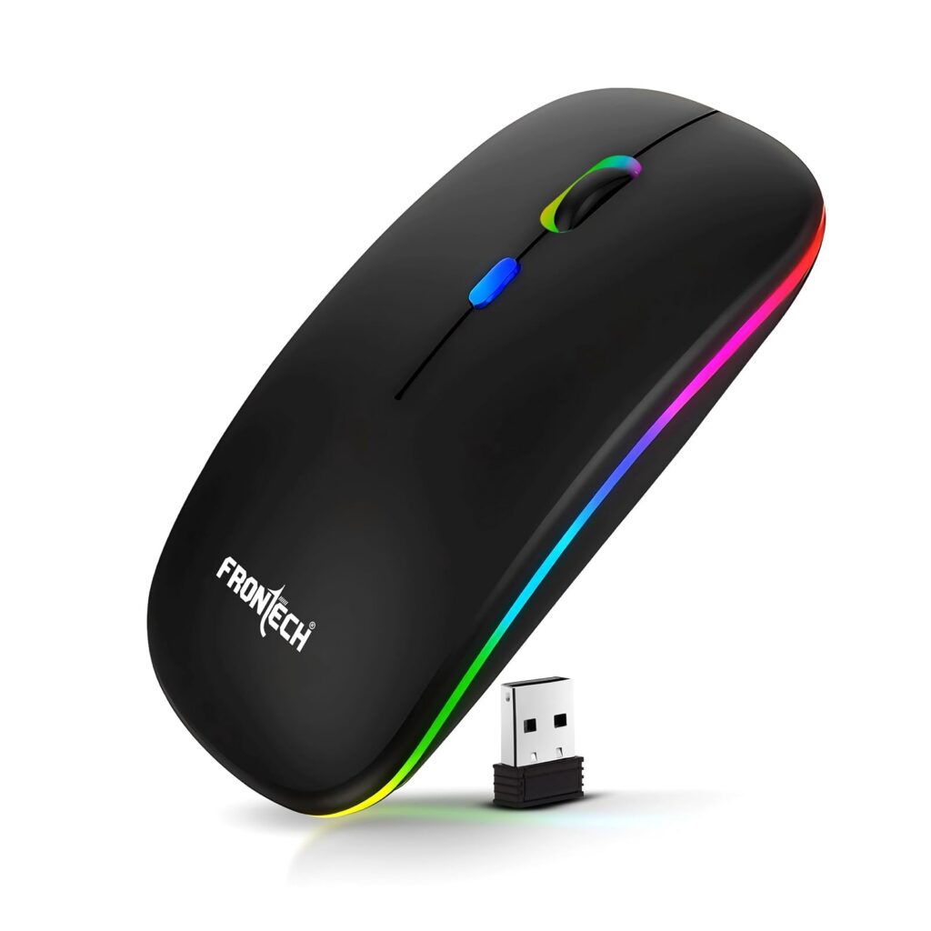 FRONTECH Wireless Mouse Bluetooth 5.0 & 2.4Ghz Dual Wireless Rechargeable Backlit