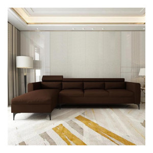 FURNY Alezara 5 Seater Fabric LHS L Shape Sofa Set (Brown)