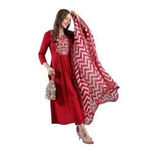 GoSriKi Women’s Rayon Blend Anarkali Embroidered Kurta Set