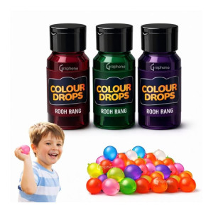 GRAPHENE Holi Non Toxic Liquid Colour Drops (Pack of 3) + 100 Water Balloons