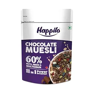 Happilo Chocolate Muesli 450g 60% Nuts Seeds Multigrain Power Breakfast Rs. 111