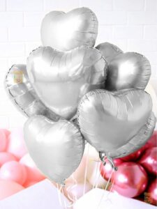 Heart Foil Balloons 18 Inch Silver 10 Pcs for Parties