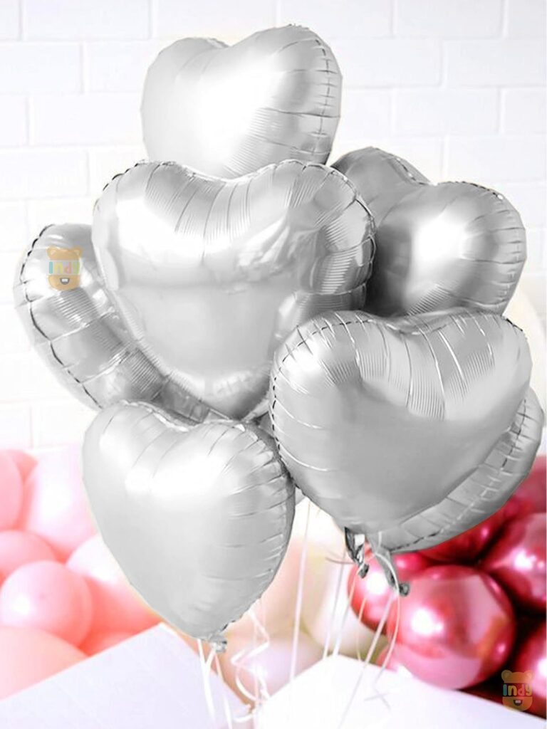 Heart Foil Balloons 18 Inch Silver 10 Pcs for Parties