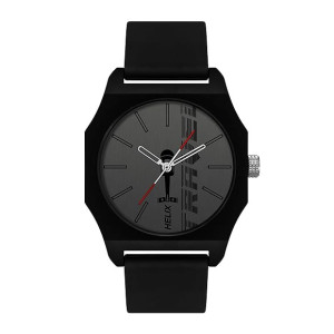 Helix by Timex Analog Watch for Man with Grey Octagonal Dial & Black Silicone Strap Band Water Resistant