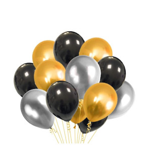 HEMITO Premium Metallic Latex Balloons Golden Black Silver (Pack of 50)