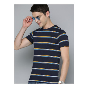 HERE&NOW Men Blue & White Striped T-shirt