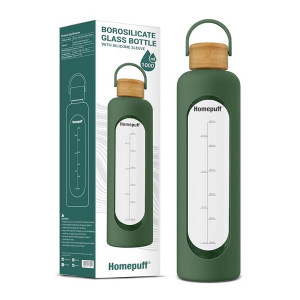 Home Puff Borosilicate Glass Water Bottle With Silicone Cover Sleeve (1000Ml)