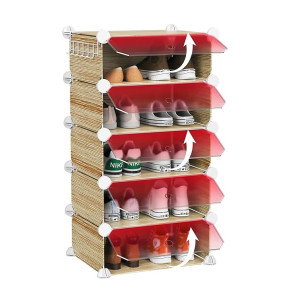 Homeland 5-Layer Plastic Shoe Rack – Wooden Looking, Easy Assembly