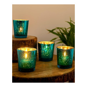Homesake Turquoise Mercury Silver T-Light Holder Glass Candle Stand