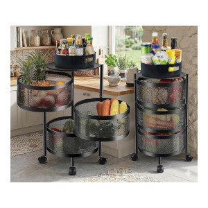 HomeWiz 3-Layer Round Kitchen Trolley Movable Storage Organizer