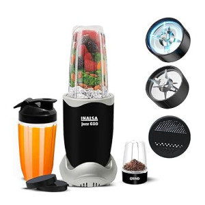 INALSA Jazz 600-3 Jar Mixer Grinder with 600W Copper Motor, 2 Blades & 2-Year Warranty