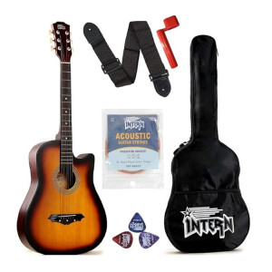 Intern 38 Inch Acoustic Guitar for Beginners with Complete Kit | Cutaway Design