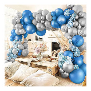 ITAF Silver & Blue Metallic Finish Shiny Balloons