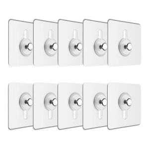 JIALTO Plastic Self Adhesive Wall Hooks – Heavy Duty Transparent for Photo Frames, Wall Clocks, Keys
