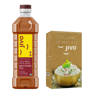 JIVO Mustard Kachi Ghani 1 Litre + Organic Long Grain Basmati Rice 1 KG