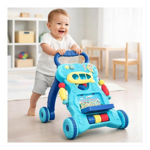 Kidsmate Baby Activity Push Walker for 6-18 Months | Foldable Musical with Toy Bar