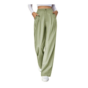 KOTTY Womens High Rise Cotton Blend Straight Fit Cross Pocket Solid Trousers