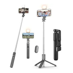 Kratos 3-in-1 Selfie Stick Tripod Stand with Rechargeable LED Light & Bluetooth Remote